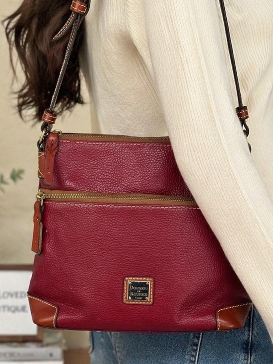 Dooney & Bourke Handbags - Dooney & Bourke Red Leather Shoulder Bag Pebbled Multi Zip Crossbody Strap